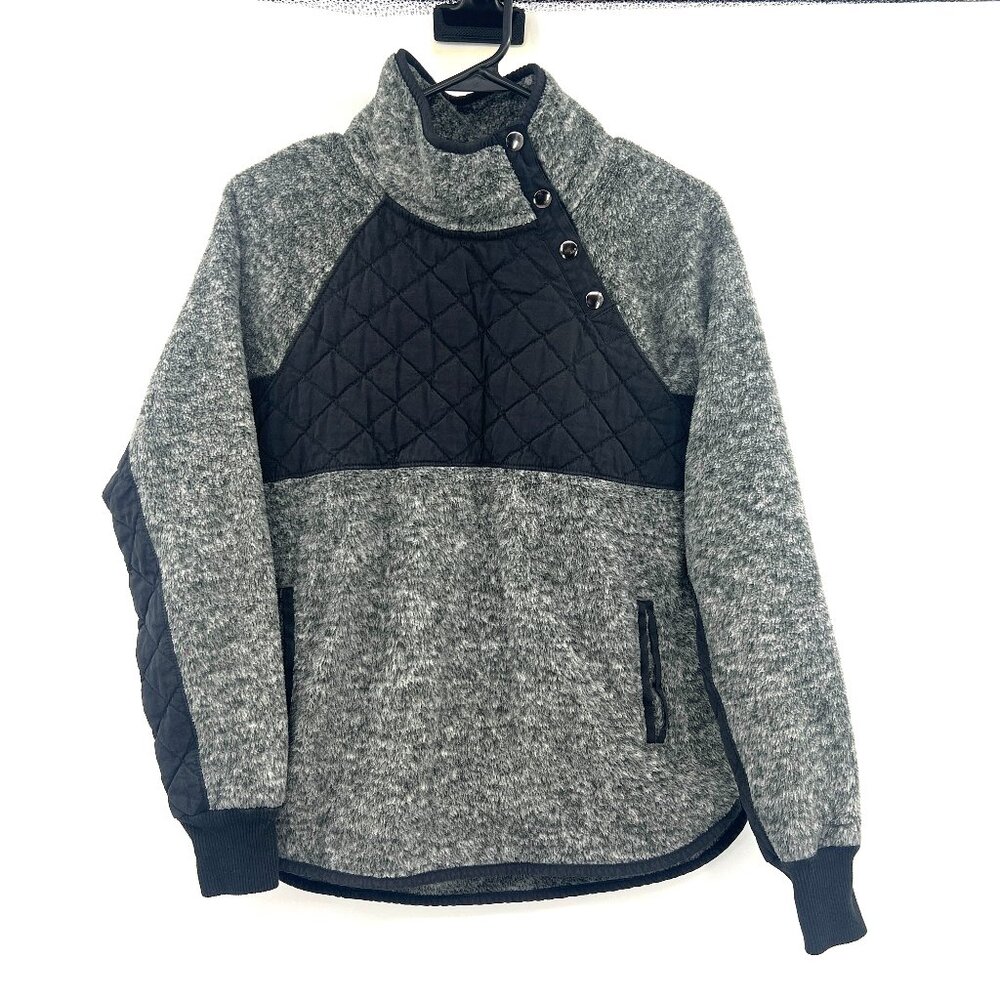 Abercrombie & Fitch Asymmetrical Snap Up Fleece in Gray and Black Women's XS